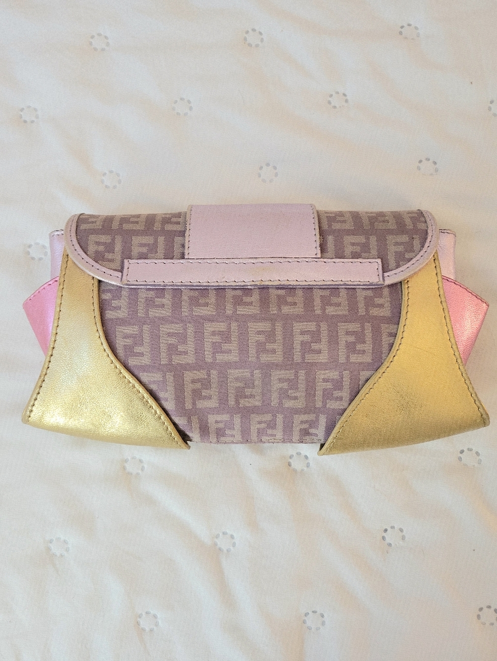 Fendi Vintage 2004 Zucchino Canvas Compilation Bag - Pink & Gold Metallic Borsa - Picture 2 of 13